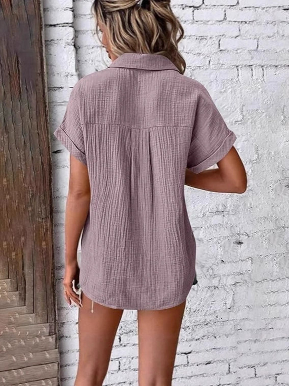 ZARA Women's Retro Slim Fit Solid Lapel Short Sleeve Blouse Spring Summer